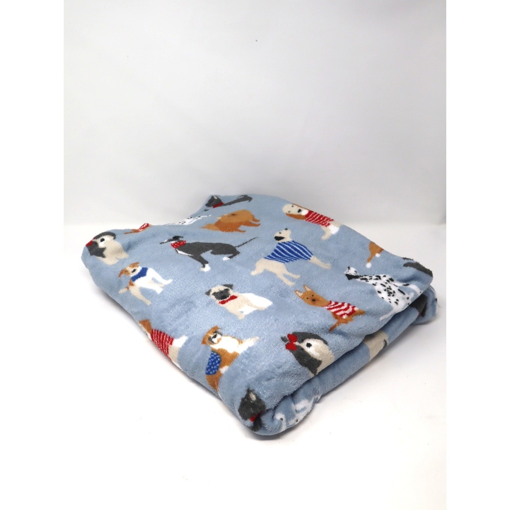 Blue Plush Throw 50x60 Dog Pattern Fleece Blanket Mom Gift Cozy Fall Pet